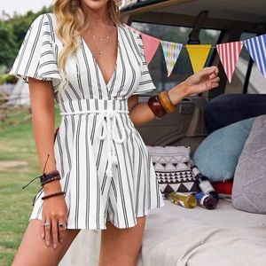 Shein zip up striped romper